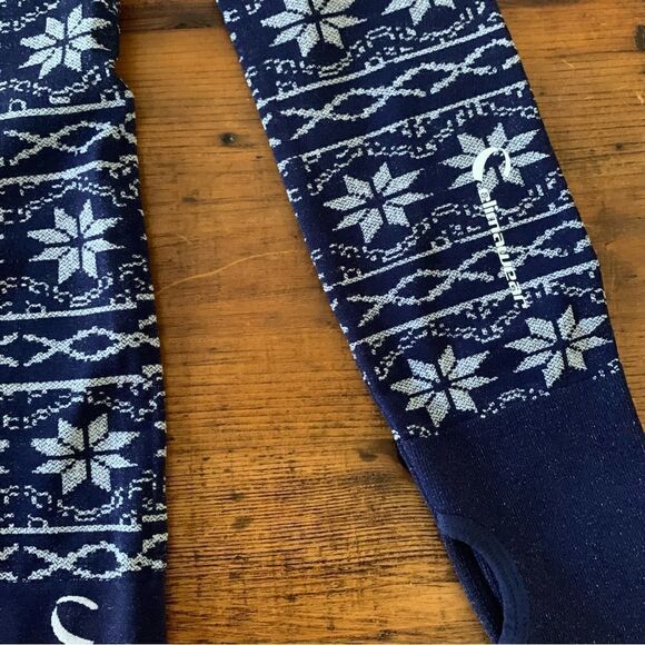 Climawear Nordic Base Layer Navy White Snowflake Stretch Thumbhole Sz S - Picture 7 of 8